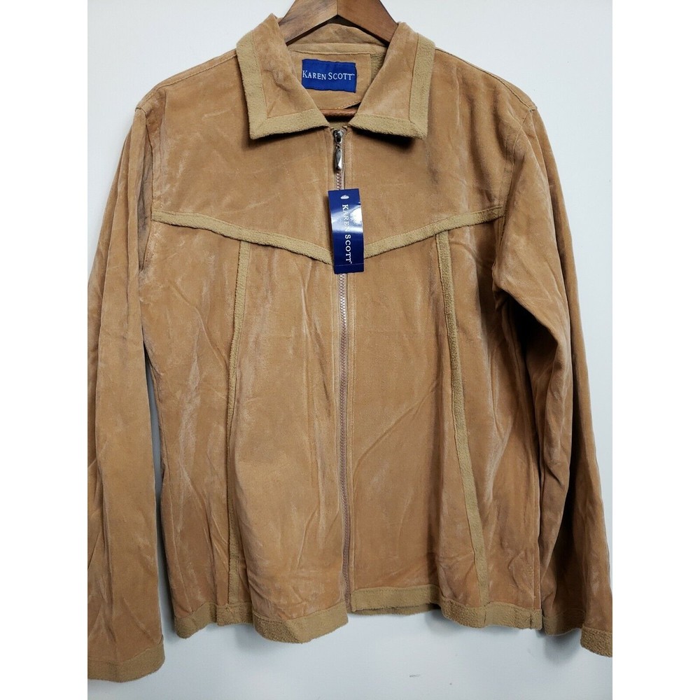 NWT Karen Scott zip up coat/jacket Sz XL Tan faux suede